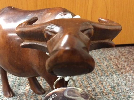 wooden water buffalo sculpture