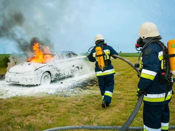 photo of firefighters using flame retardant