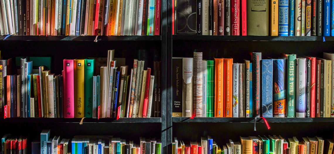 a bookshelf with books