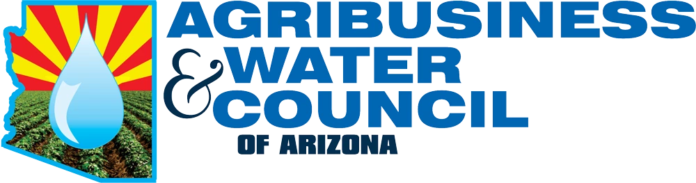 Agribusiness & Water Council of Arizona logo - arizona silhouette with arizona flag, crop, and water drop in it