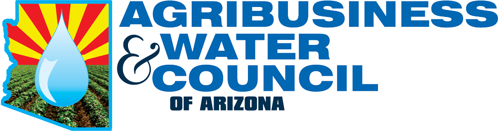 Agribusiness & Water Council of Arizona logo - arizona silhouette with arizona flag, crop, and water drop in it