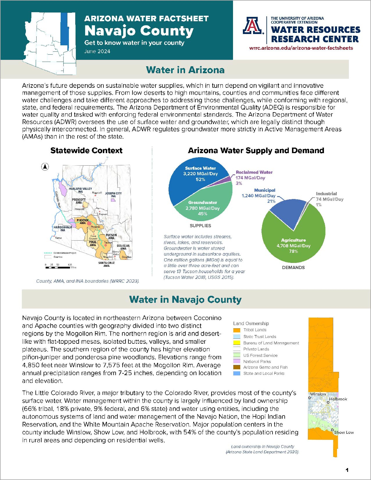 First page of Navajo County Water Factsheet