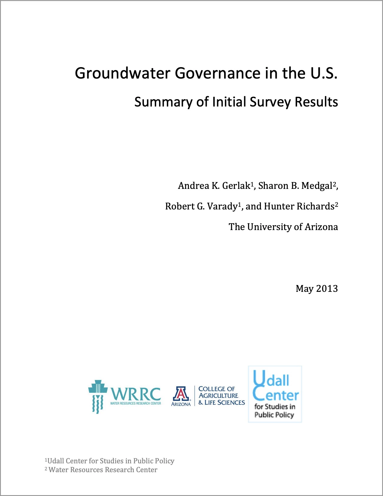 groundwater governance in the U.S. title page