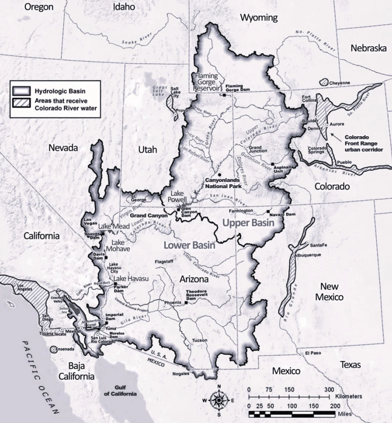 map of upper and lower colorado river basin