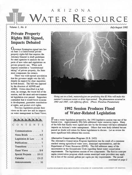 Cover Arizona Water Resource July-Aug 1992