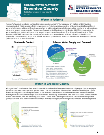 First page of Greenlee County Water Factsheet